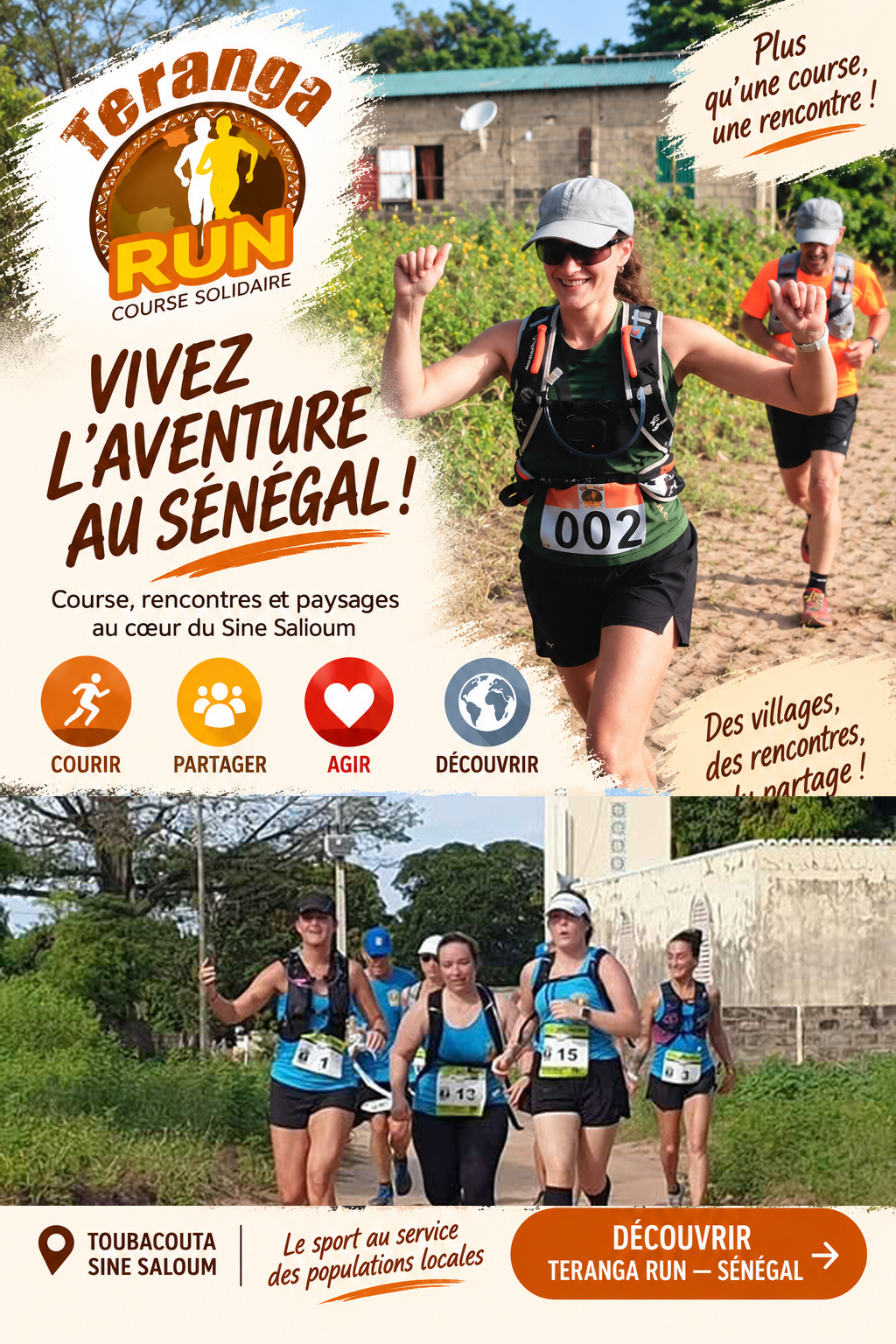 Affiche Teranga Run Sénégal — courir, voyager, agir